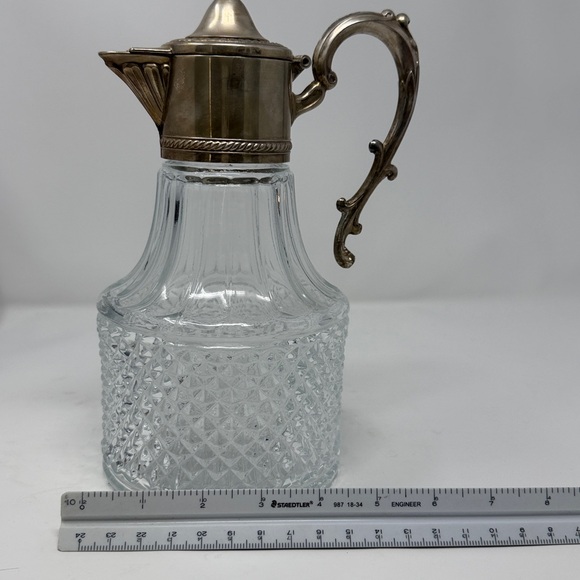 Vintage Glass Pitcher with Ornate Silver Plated Lid - Picture 8 of 9